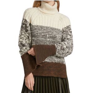3.1 Phillip Lim Chunky Striped Mixed Print Knit Turtleneck Sweater Wool Small